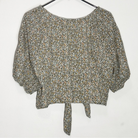 Abercrombie & Fitch Peach Floral Print Tie-Front Linen Blend Blouse Top size L - Picture 4 of 6